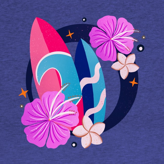 Retro surfboards badge - pink and navy blue by Home Cyn Home 